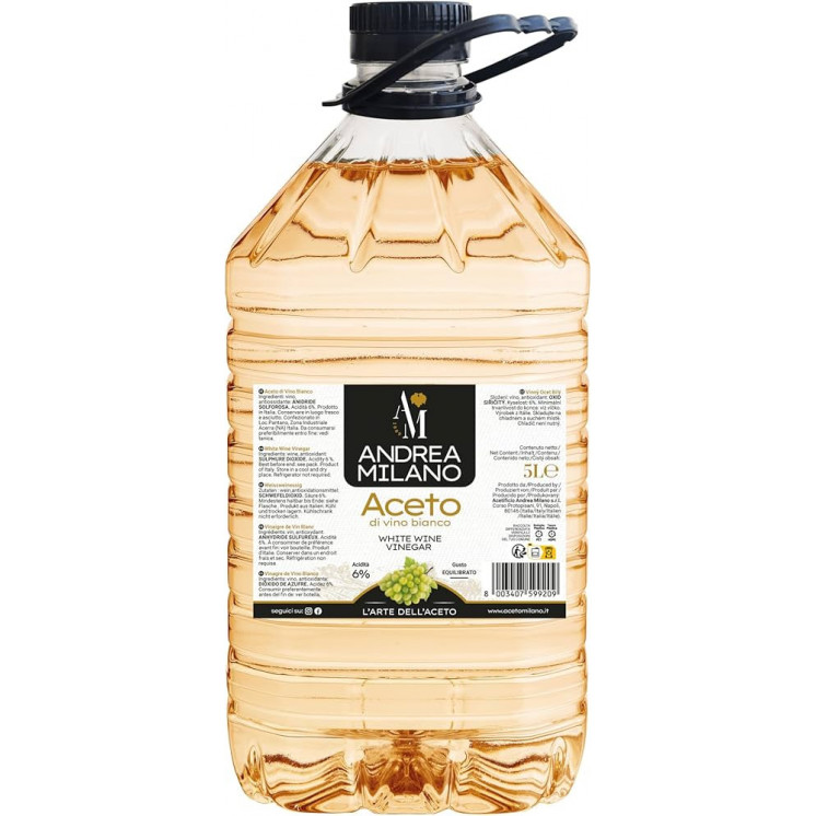 ACETO DI VINO BIANCO BIOLOGICO MARCHIO ANDREA MILANO DESTINAZIONE EUROPA BOTTIGLIA PET 5 LT X 2