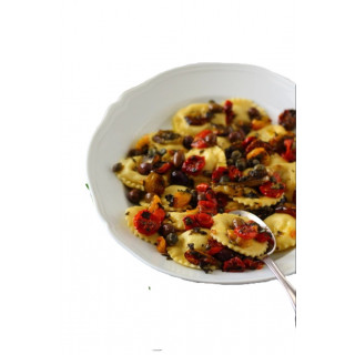 Ravioli Di Baccala, Vellutata Di San Marzano Olive E Capperi GR 250